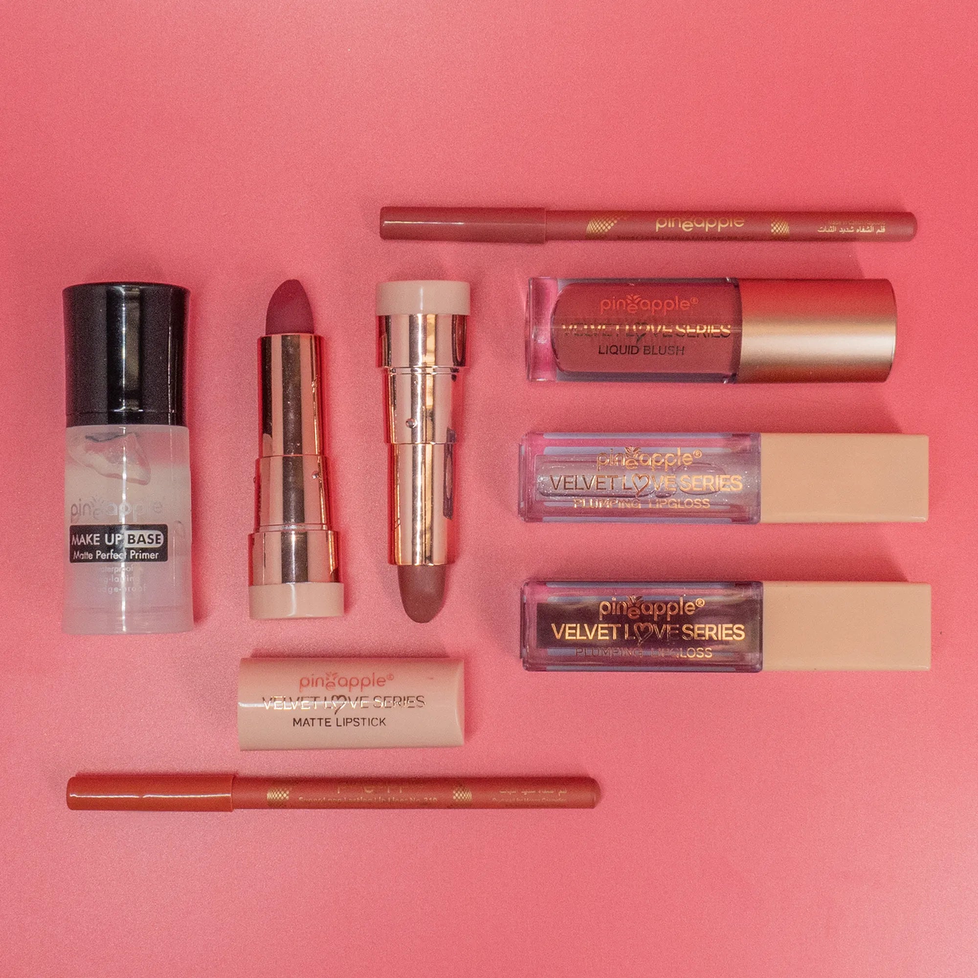 cosmetic products laid out on table