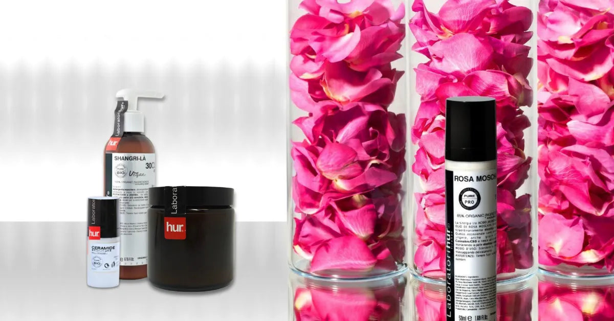 Hur skincare products pink flowers